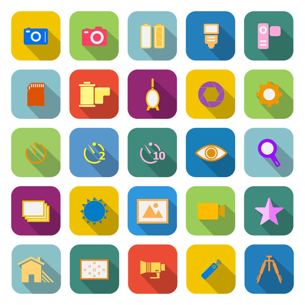 Camera color icons with long shadow - Vector, Image