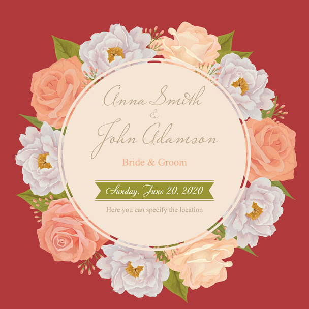 Квіткова листівка запрошення на весілля, зберегти листівку дати, вітальний автомобіль
 - Вектор, зображення