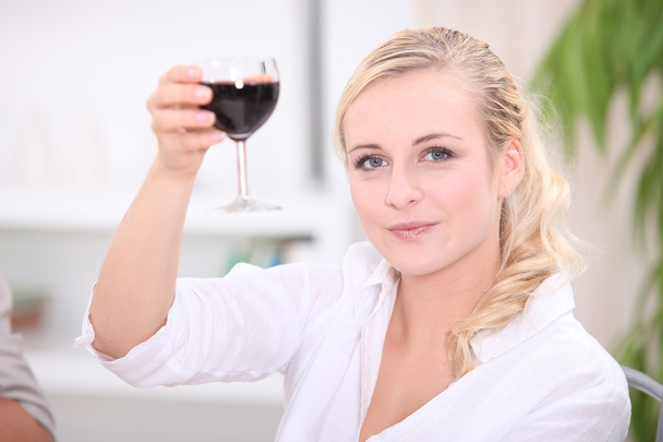 Woman toasting with red wine - Foto, Imagen