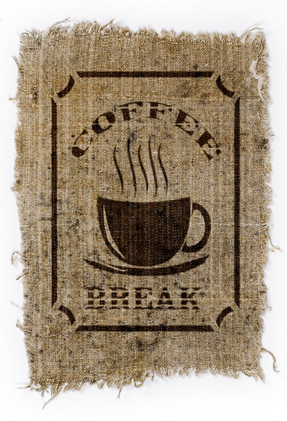 Teil der alten Leinwand mit den Worten "Kaffeepause" - Foto, Bild