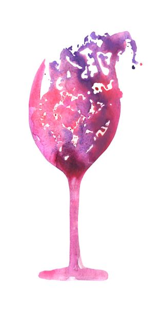 Image of the abstract watercolor glass of red wine. Painted hand-drawn in a watercolor on a white background. - Φωτογραφία, εικόνα