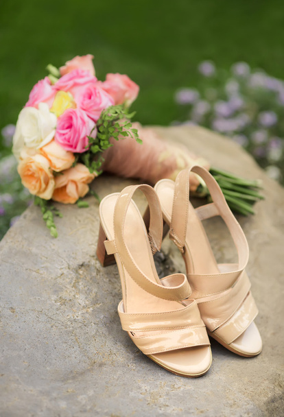 Woman wedding beige high heel shoes - 写真・画像