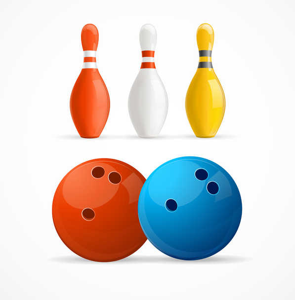 Group of Bowling Pins and Balls. Vector - Vettoriali, immagini