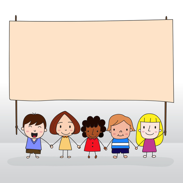 Children holding big board - Vektor, obrázek