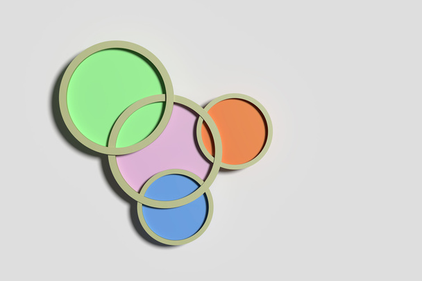 3d rendering of four colorful framed circles on grey background. Illustration - Фото, изображение