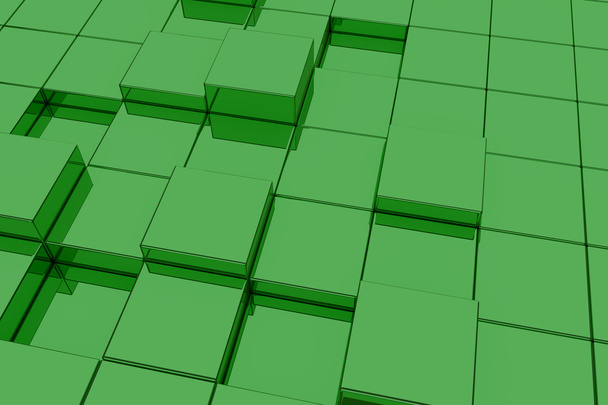 3d rendering of extruded green glass cubes.Illustration - Photo, Image