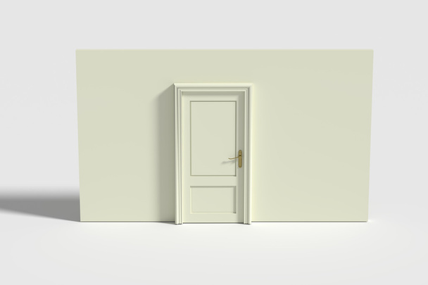 3D render bir kapı ve beyaz duvar. İllüstrasyon - Fotoğraf, Görsel