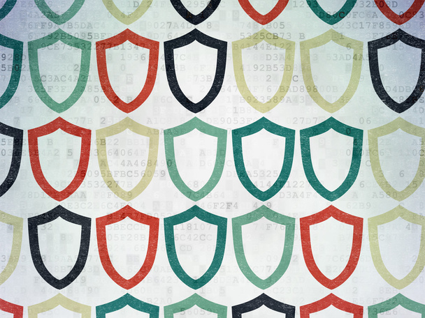 Concepto de protección: iconos de Escudo contorneado sobre fondo de papel digital
 - Foto, imagen