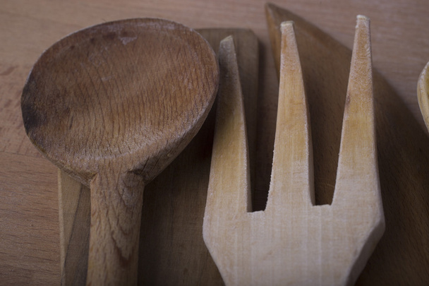 Widelce, łyżki i noże, drewniane - Zdjęcie, obraz