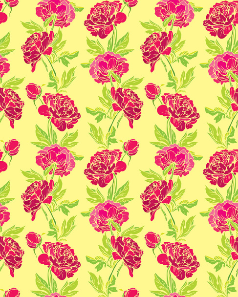 Seamless pattern with Realistic graphic flowers - peony - hand d - Διάνυσμα, εικόνα