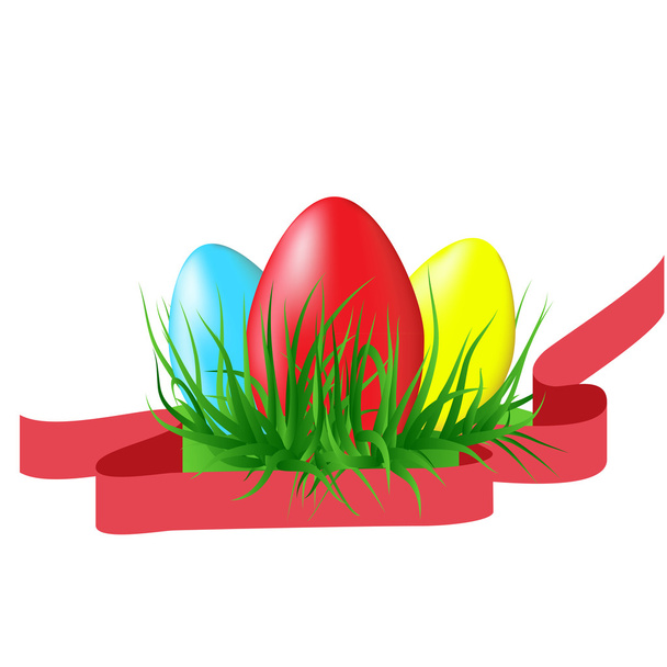 Easter colored eggs on the  grass - Vector, Image