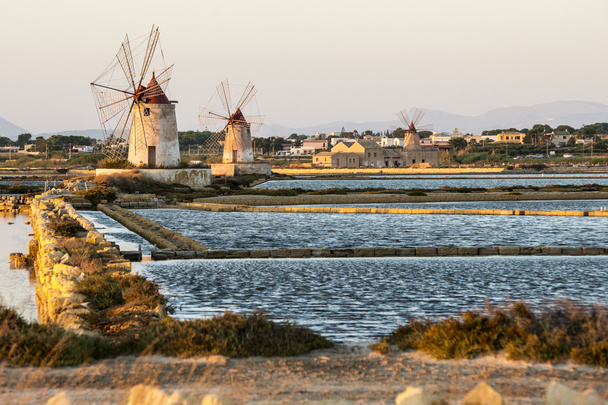 Pans of Trapani with windmills, in Sicily - Photo, Image