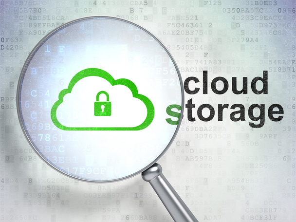 Cloud teknologian käsite: Cloud With Padlock ja Cloud Storage optisella lasilla
 - Valokuva, kuva