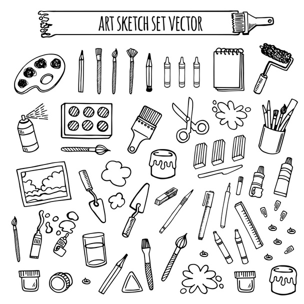 Art tools sketch hand drawn set vector desing - Vector, Image