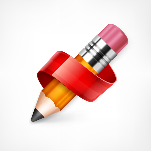 Pencil with red ribbon - Vector, Imagen