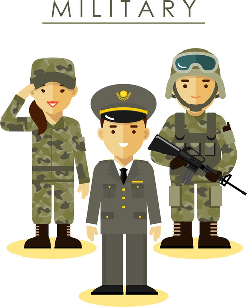 異なる軍服の兵士の男女 - ベクター画像