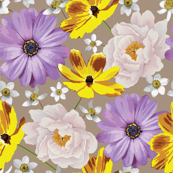 Elegancja bezszwowe kolor wzór kwiat na białym tle. EPS 10 - Wektor, obraz