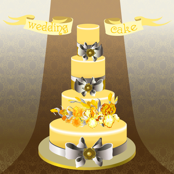 Wedding cake with yellow iris flower design. - Vector, Image