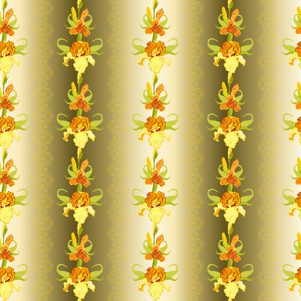 Yellow iris flower seamless pattern background. - Vektor, Bild