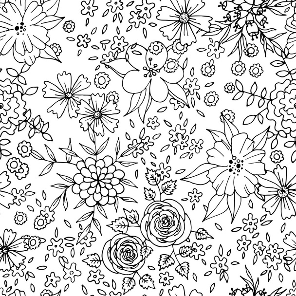 Black and white flower seamless pattern - Вектор,изображение