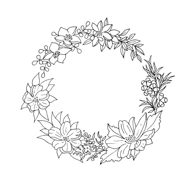 Black and white floral wreath - Wektor, obraz
