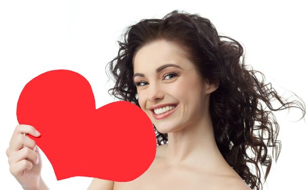 woman beauty red heart valentine's love - Фото, зображення