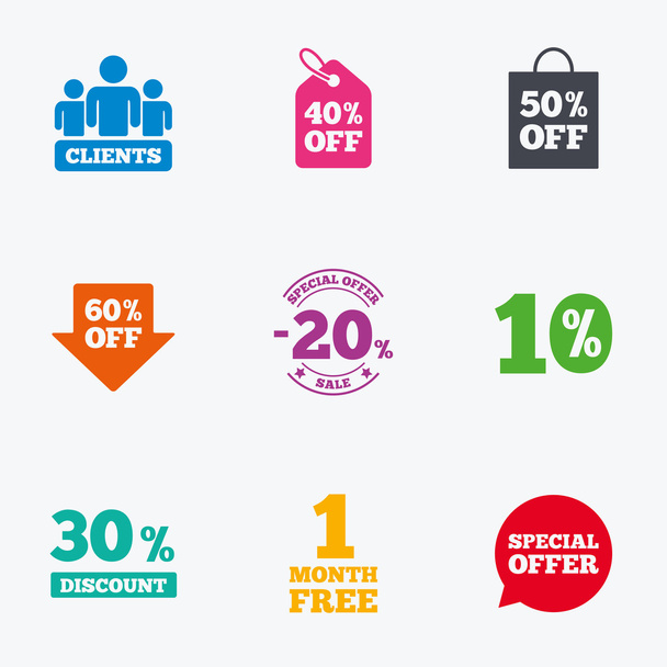 Sale discounts icon. Shopping, deal signs. - Вектор,изображение