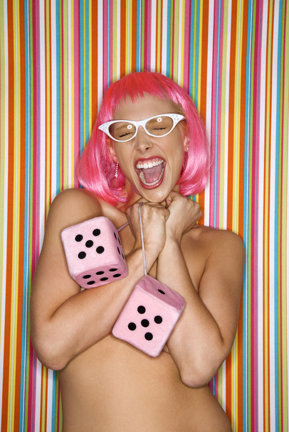 Woman in pink wig. - Φωτογραφία, εικόνα