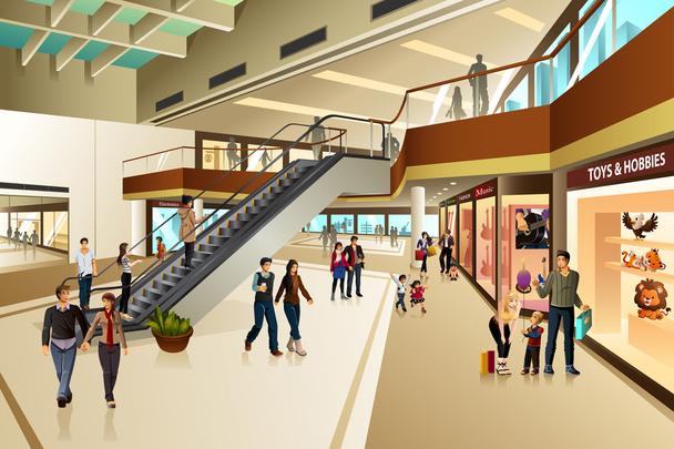 scène binnen shopping mall - Vector, afbeelding