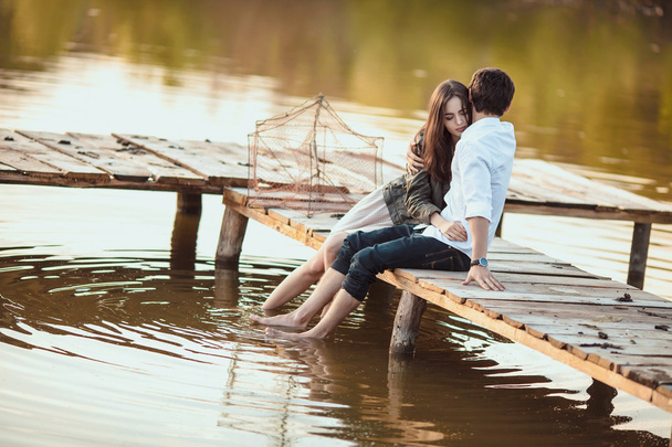 Beautiful young couple in love outdoors - Fotoğraf, Görsel
