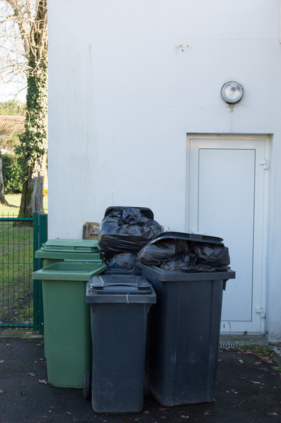 Grandes papeleras verdes para basura, reciclaje y residuos de jardín
 - Foto, imagen