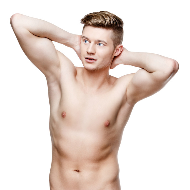 Young shirtless man isolated on white - Fotó, kép