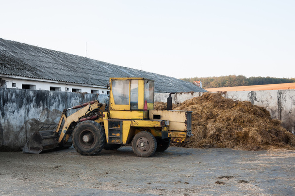 Staré buldozer poblíž haldy hnoje - Fotografie, Obrázek