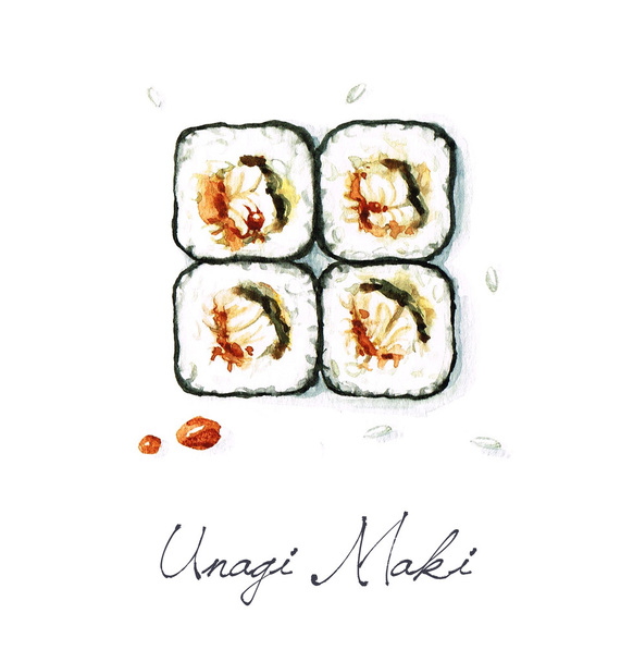 Unagi Maki - Aquarelle Collection alimentaire
 - Photo, image