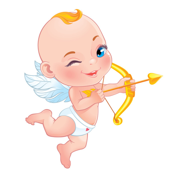 Baby Cupid shooting a bow - Vector, Imagen