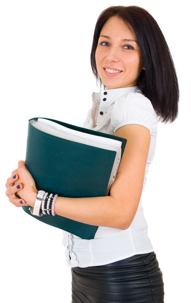 Portrait of happy smiling business woman with folder - Photo, Image