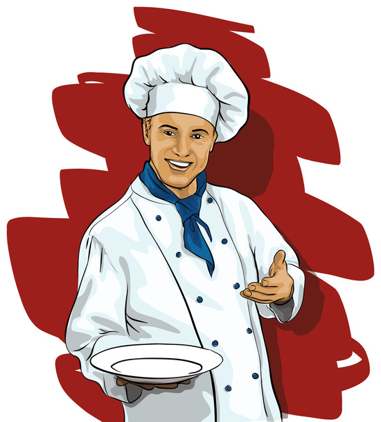Chef con un plato en blanco
 - Vector, Imagen