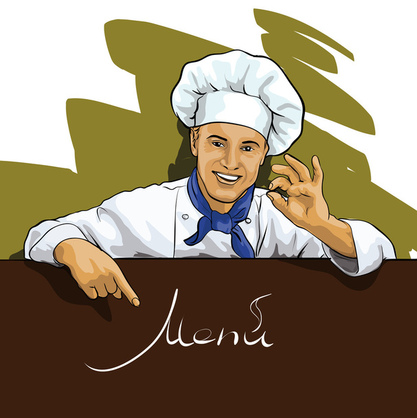 Chef shows on the menu - Vector, Image