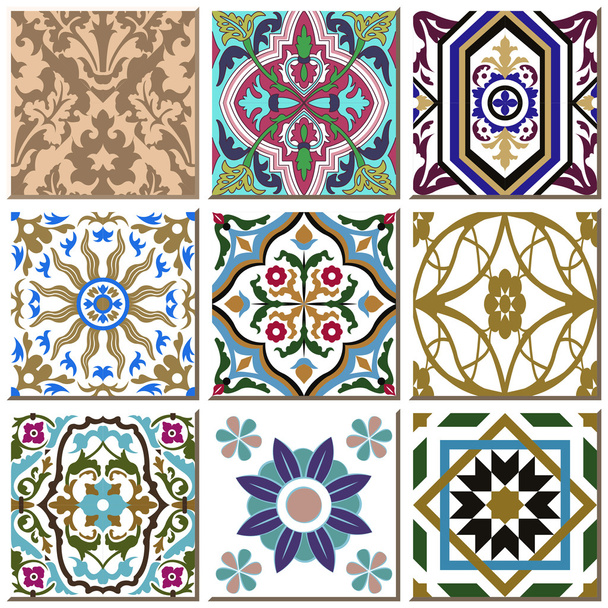 Vintage retro ceramic tile pattern set collection 029 - ベクター画像