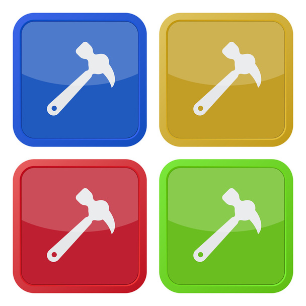 conjunto de quatro ícones quadrados com martelo garra
 - Vetor, Imagem