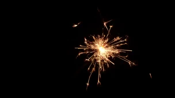 brennende Wunderkerze isoliert auf schwarzem Hintergrund - Filmmaterial, Video