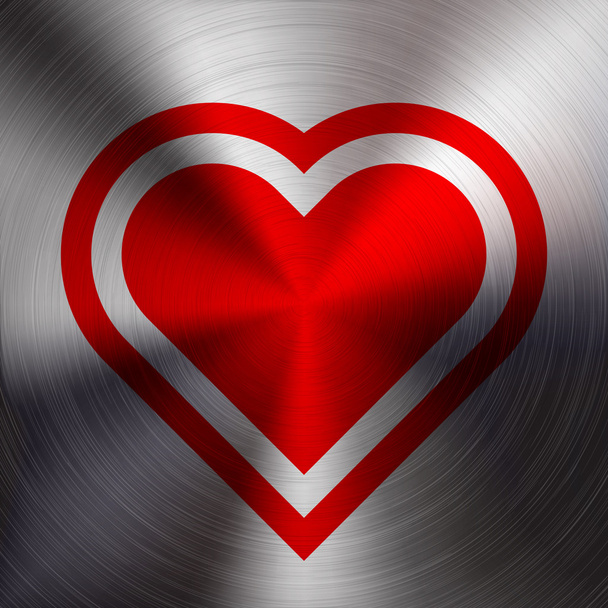 Red Abstract Heart Sign on Metal Texture - Vector, Image