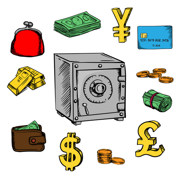 Finance, business and banking sketched icons - ベクター画像