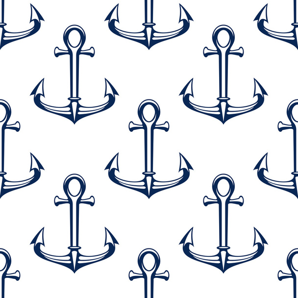 Seamless marine pattern with blue ship anchors - Vektor, obrázek