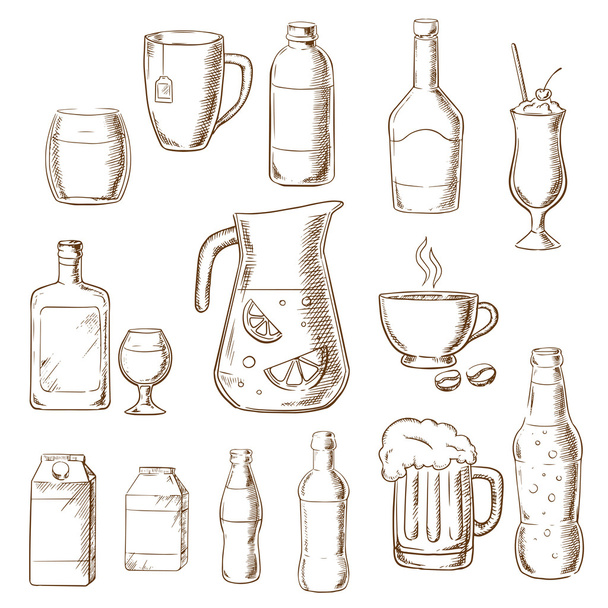 Assorted alcohol beverages, juice and drinks - Vetor, Imagem