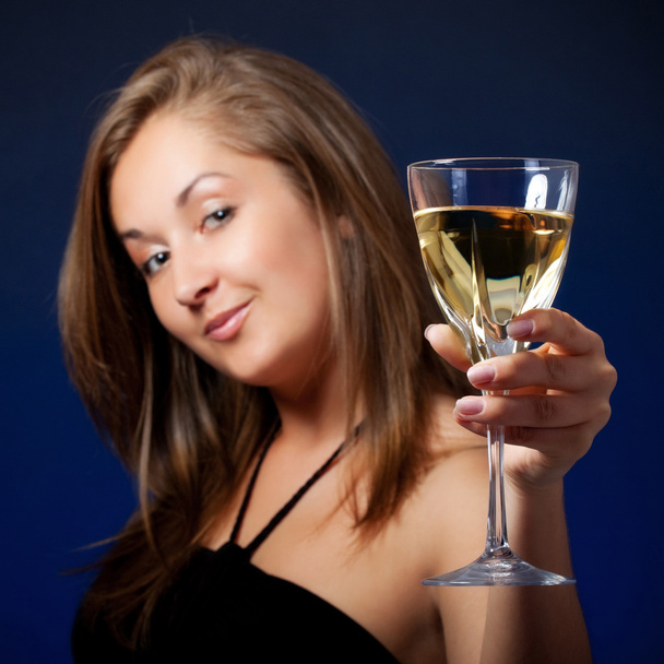 Beautiful girl with glass of wine - Фото, изображение