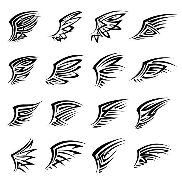 Black tribal isolated wings icons or tattoos - Wektor, obraz
