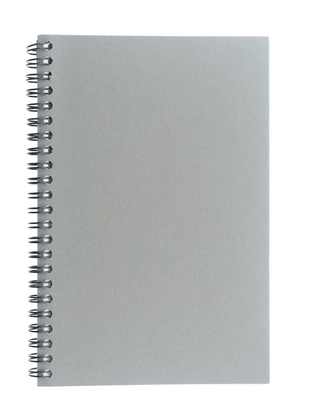 Связанный проволокой или спиральный альбом, выполненный из серой доски, изолированный на белом фоне
. - Фото, изображение