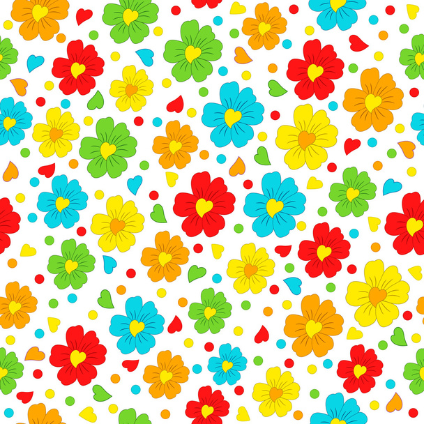 colorful seamless, pattern  of flower with heart - Vector, imagen