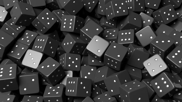 Abstract conceptual background with pile of random black dices, top view. - Foto, Imagen